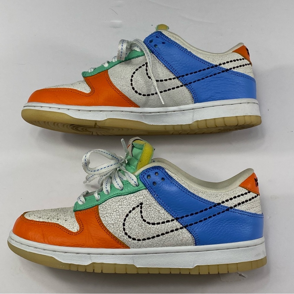NIKE Dunk Low DX 3363– 100 Orange Blue White Sneakers Size: 6.5 Y